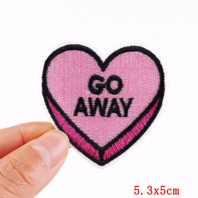 Go Away Pink Heart Cartoon Patches Clothing Sticker Patch Decal Embroidery