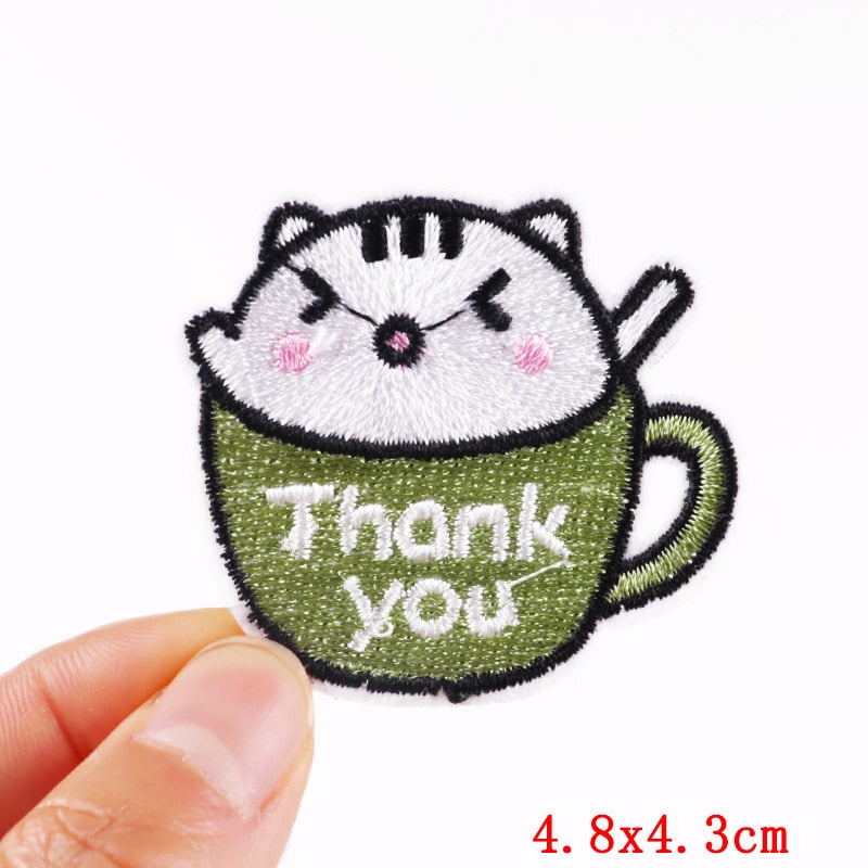 Cat In Mug Cartoon Patches Clothing Sticker Patch Decal Embroidery Badges