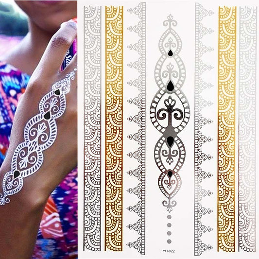 1 sheet Gold and SIlver Temporary Tattoo Boho Body Skin Sticker Festival Decal