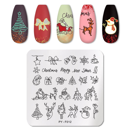 Christmas Tree Snowman Nail Stamping Plates Stencil Tools Template Plate Mold