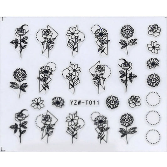 Flowers Stem Geometric Nail Stickers Manicure Nails Decal Self-adhesive DIY Nail