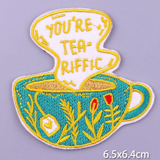 Floral Cup Tea Slogan DIY Cartoon Patches Clothes Patch Embroidered Stickers