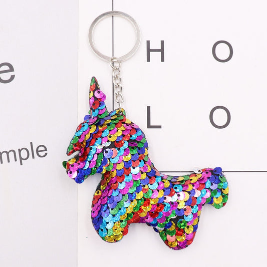 Colorful Cartoon Unicorn Sequins Keychain for Women Ladies Mom Gift Keyring Girl