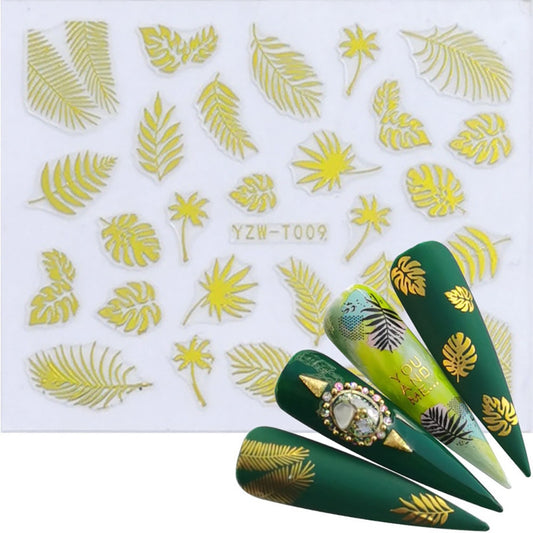 Palm Leaf Gold Nail Stickers Manicure Nails Decal Self-adhesive DIY Nail Art