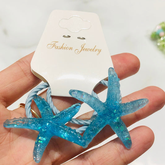 2Pcs Cute Blue Seastar Oceanlife Children Elastic Hair Bands Kids Art Hair Ties