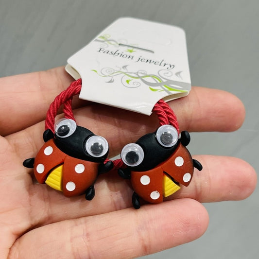 2Pcs Ladybug Insect Girls Rubber Hair Clips Elastic Bands Children Headwear