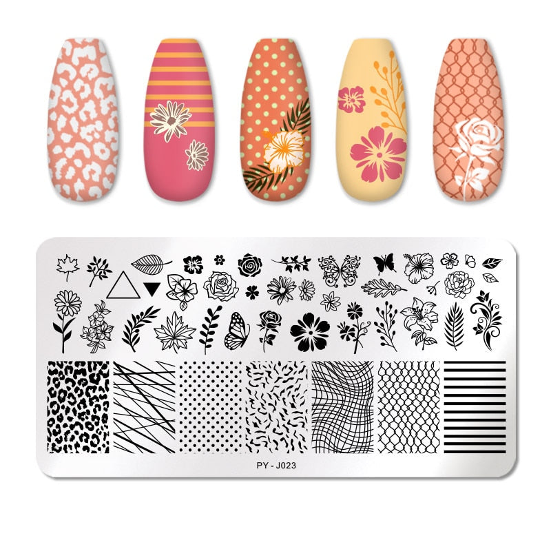 Lines Flowers Geometric Nail Stamping Plates Stencil Tools Template Plate Mold