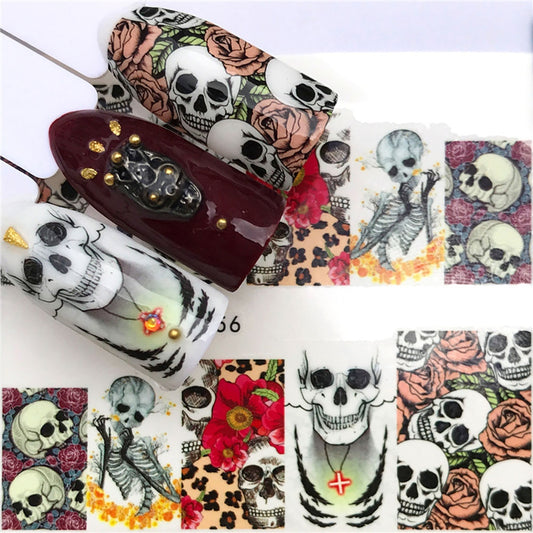 Skull Skeleton Nails Stickers Watermark Nails Decal Creative Nails Art Pattern