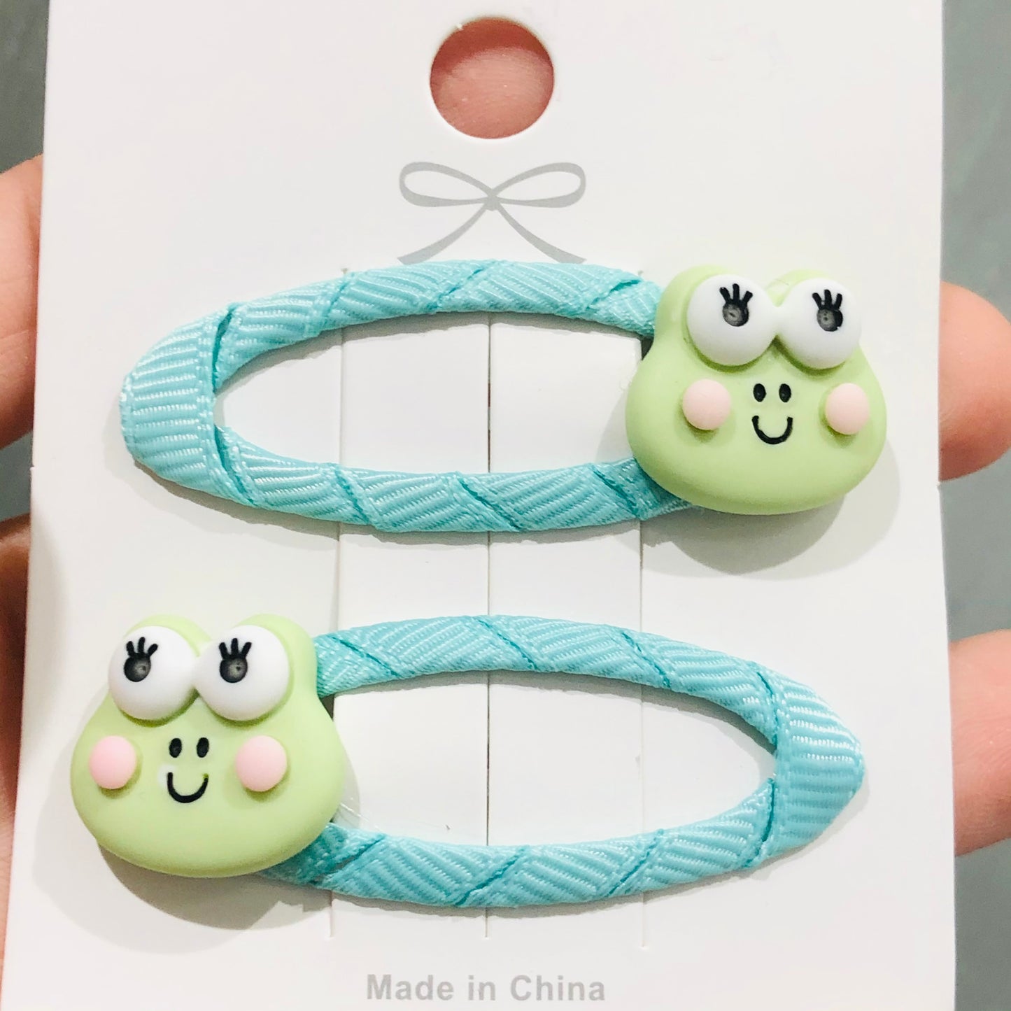 2Pcs Green Smily Frog Children Snap Clips Hair Clips Girls Hair Accessories