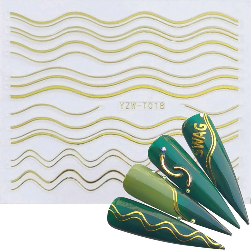 Golden Waves Creative Nail Stickers Manicure Nails Decal Self-adhesive DIY Nail