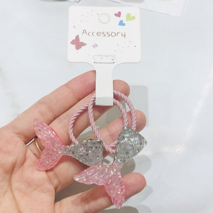 2Pcs Silver Pink Glitter Mermaid Tail Children Elastic Hair Bands Kids Art Hair