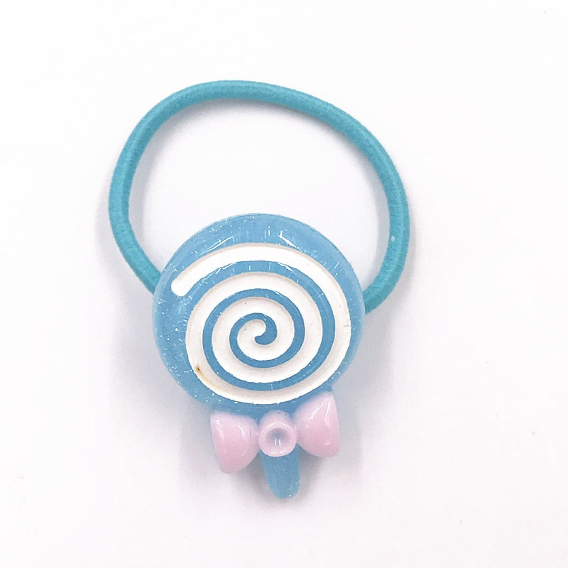 1PCS Blue Swirl Lollipop Girls Hairbands Kids Elastics Rubber Head Bands Hair