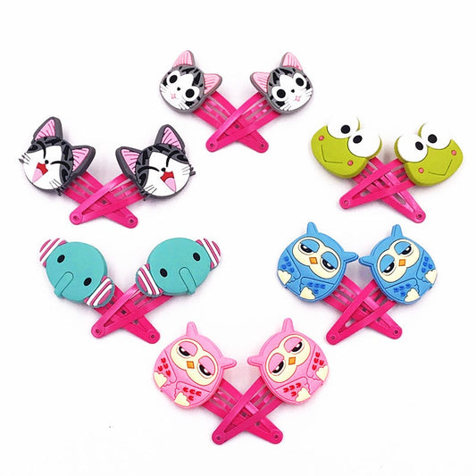 33 Styles 2Pcs/Set Girls Cute Cartoon Animals Frog Cat 5cm Hairpins Children