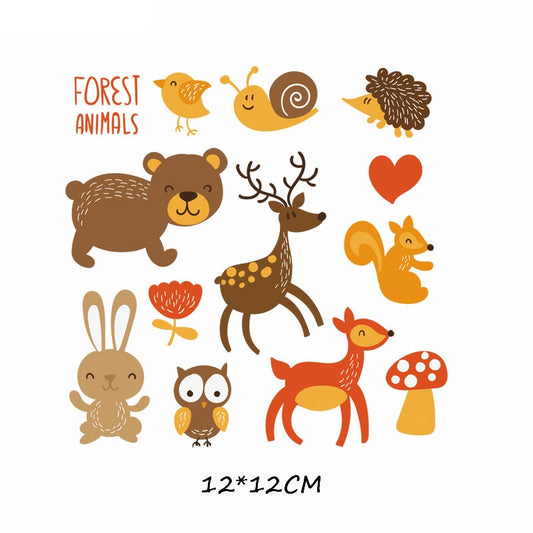 Forest Animals Patches Kids Birds Squirrel Stickers Cartoon T-shirt Snail Patch