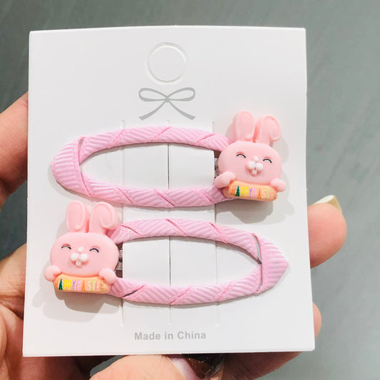 2PCS Rabbit Decor Pink Snap Clips Kids Hair Clips Children Hair Wear Accessories