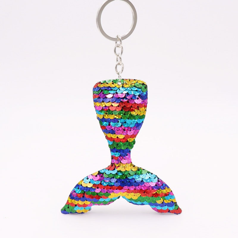 Cute Colorful Mermaid Tail Sequins Keychain for Women Ladies Mom Gift Keyring