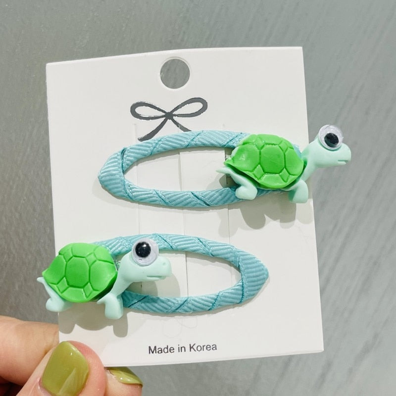 2Pcs Green Shell Turtle Hair Clips Snap Clips Children Headwear Accessories