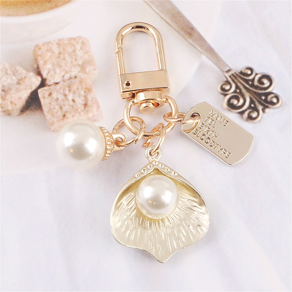 9 Styles Pearl Heart Leaf Keychain Charms Ins Metal Accessories Ladies Bag