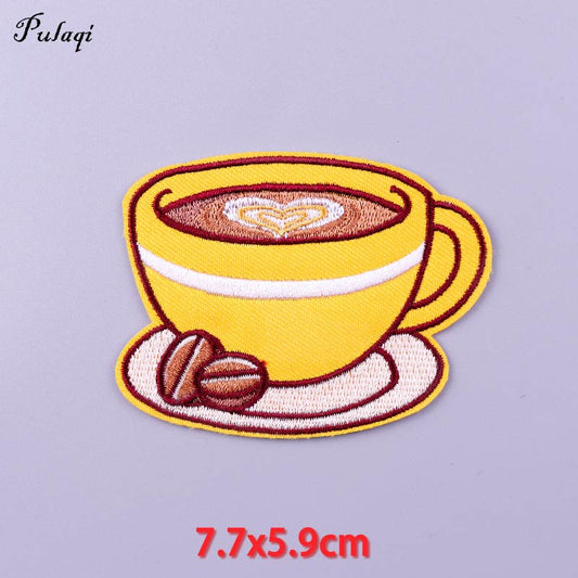 Yellow Cup Of Coffee Patches Iron on Patch For Clothing Embroidery Stickers