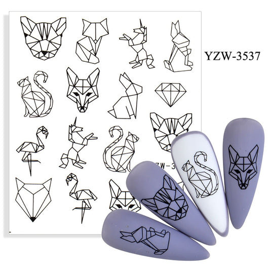 Origami Animals Nail Stickers Patten Nail Art Decals DIY Nails Watermark