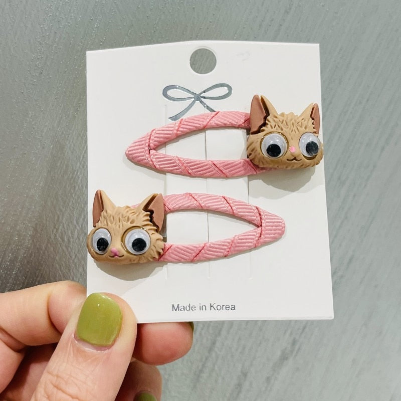 2Pcs Brown Kitty Cat Hair Clips Snap Clips Children Headwear Accessories