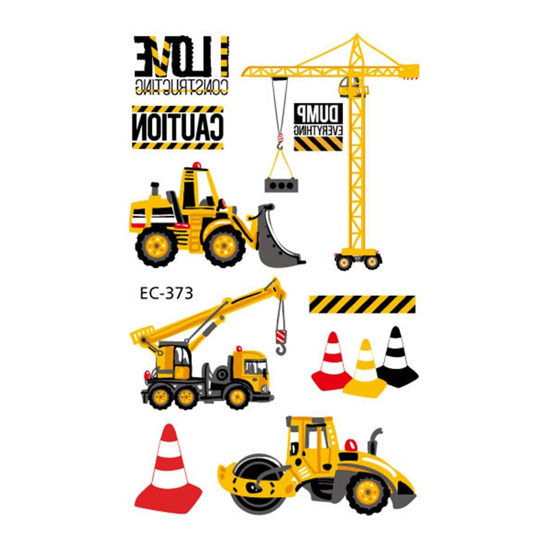 Construction Temporary Tattoos Kids Waterproof Fake Tattoos Sticker Tractor Dump