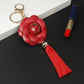 9 Styles PU Leather Flower Rose Tassel Keychain for Woman Jewelry Bag Decoration