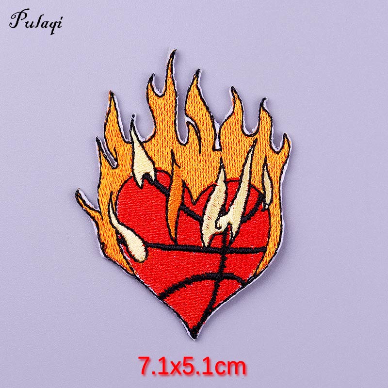 Basketball Heart on Fire Patch Iron On Patches Clothes Cartoon Stickers