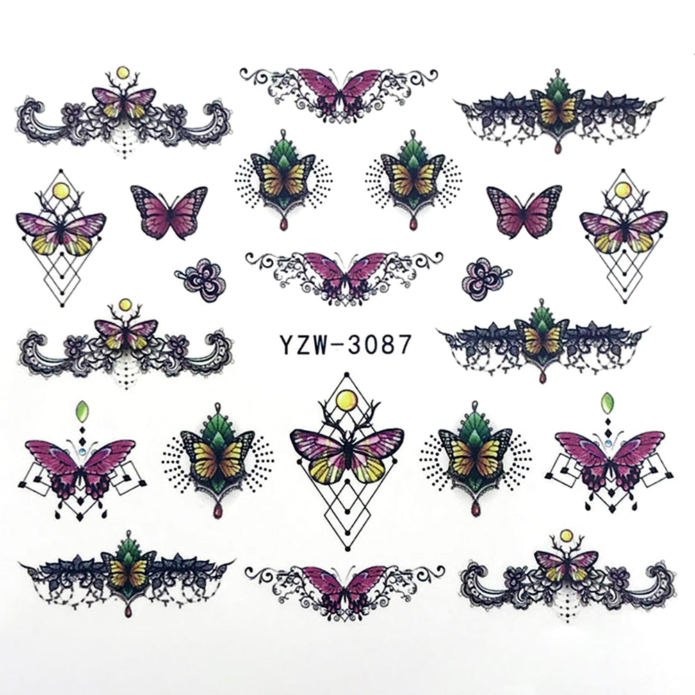 Boho Butterfly Nail Stickers Patten Nail Art Decals DIY Nails Watermark