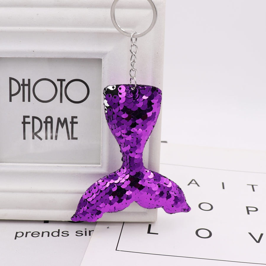 Purple Mermaid Tail Sequins Keychain for Women Ladies Mom Gift Keyring Girl Car