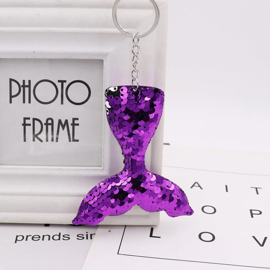 Purple Mermaid Tail Sequins Keychain for Women Ladies Mom Gift Keyring Girl Car