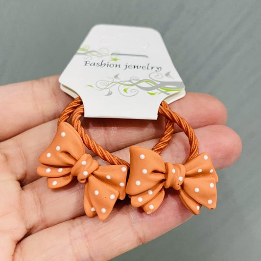 2Pcs Orange Polka Dot Bowknot Girls Elastic Hair Bands Ponytail Hair Ties Kids