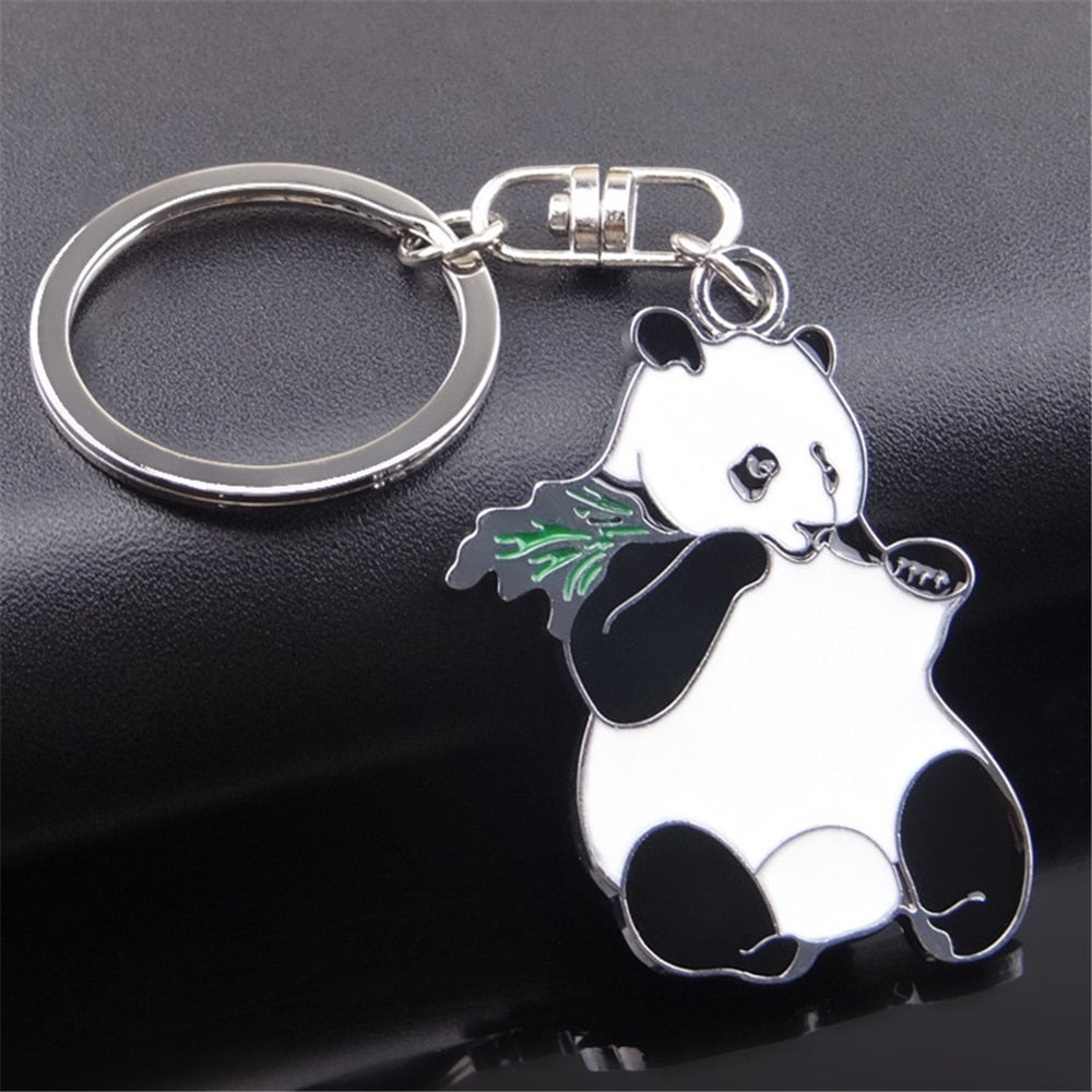 Panda With Stick Keychain Stainless Steel Key Chain Charms Women Bag Cartoon