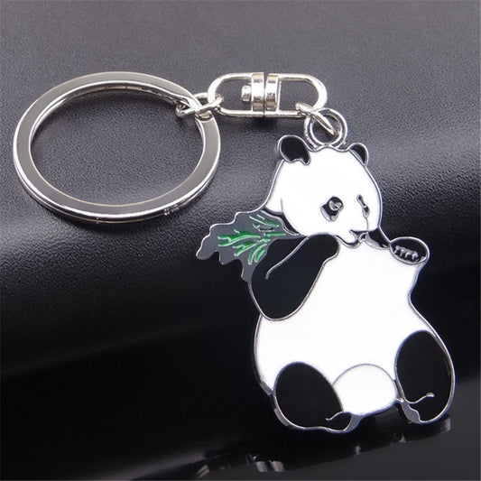 Panda With Stick Keychain Stainless Steel Key Chain Charms Women Bag Cartoon