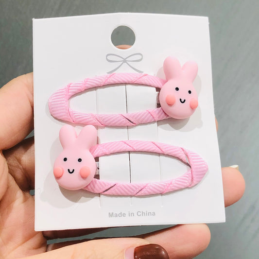 2Pcs Pink Rabbit Children Snap Clips Hair Clips Girls Hair Accessories