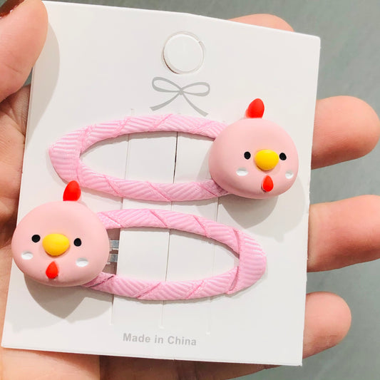 2Pcs Pink Chicken Face Children Hair Snap Clips Hair Clip Girls Head Accessories