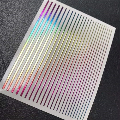 Colorful Holographic Stripe Line Nails Stickers Adhesive DIY Nail Art Decals