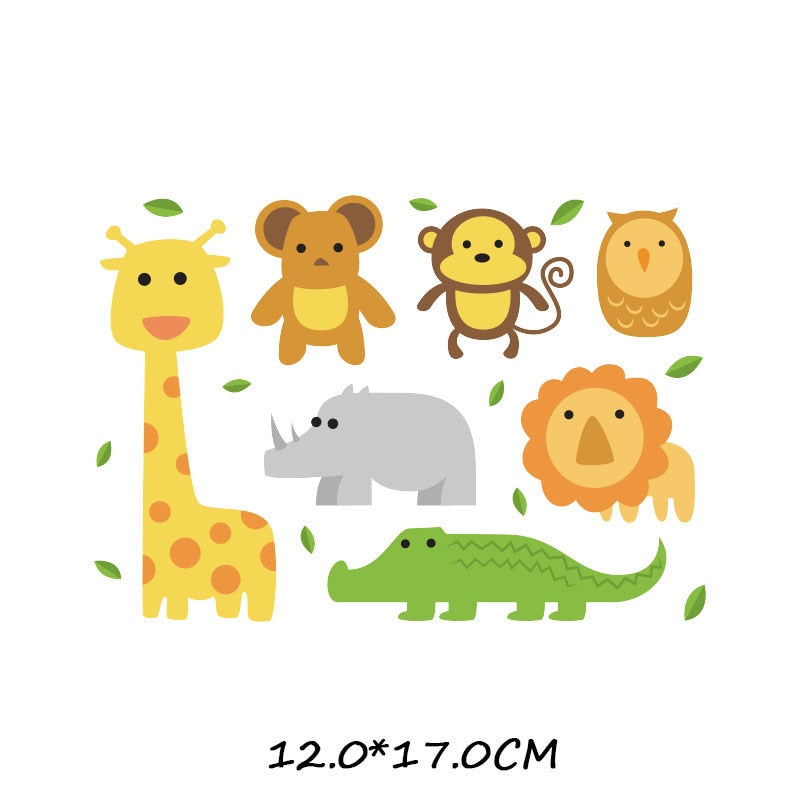 Baby Animals Patches Giraffe Rhino Stickers Cartoon T-shirt Alligator Patch DIY