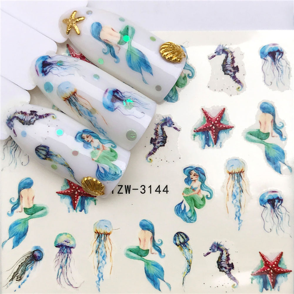 Mermaid Seastar Nails Stickers Watermark Nails Decal Creative Nails Art Pattern