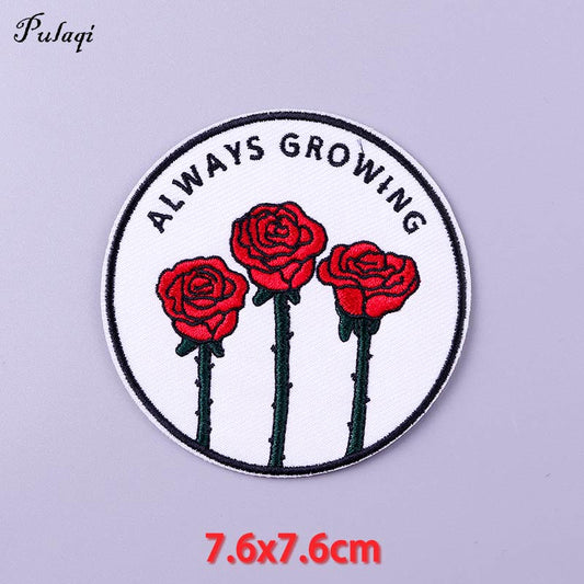 Always Growing Red Roses Patches Iron on Patch For Clothing Embroidery Stickers