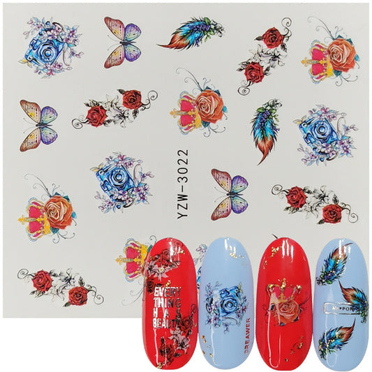 Butterfly Feather Rose Nail Stickers Patten Nail Art Decals DIY Nails Watermark