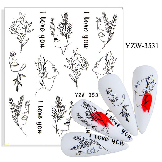 Floral Decor Girl I Love You Letter Nail Stickers Patten Nail Art Decals DIY