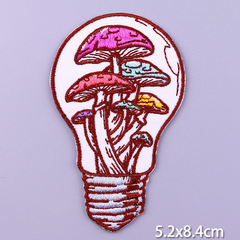 Colorful Mushrooms and Light Bulb DIY Cartoon Patches Clothes Patch Embroidered