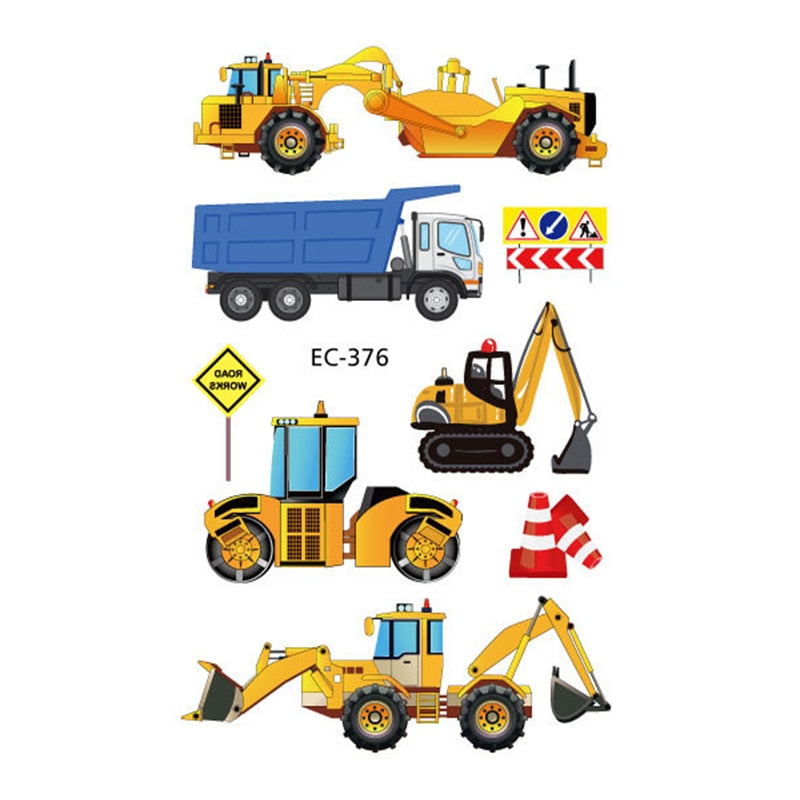 Construction Temporary Tattoos Kids Waterproof Fake Tattoos Sticker Tractor Dump