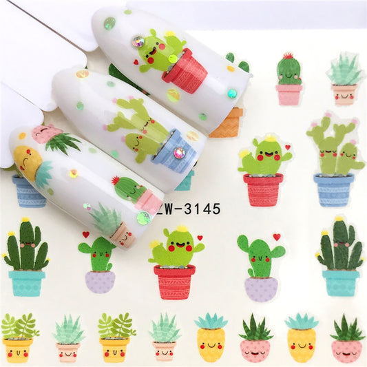 Cute Smily Potted Cactus Nails Stickers Watermark Nails Decal Creative Nails Art