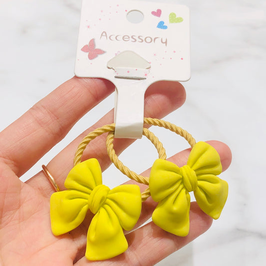 2Pcs Yellow Bowknot Children Elastic Hair Bands Kids Art Hair Ties Scrunchie