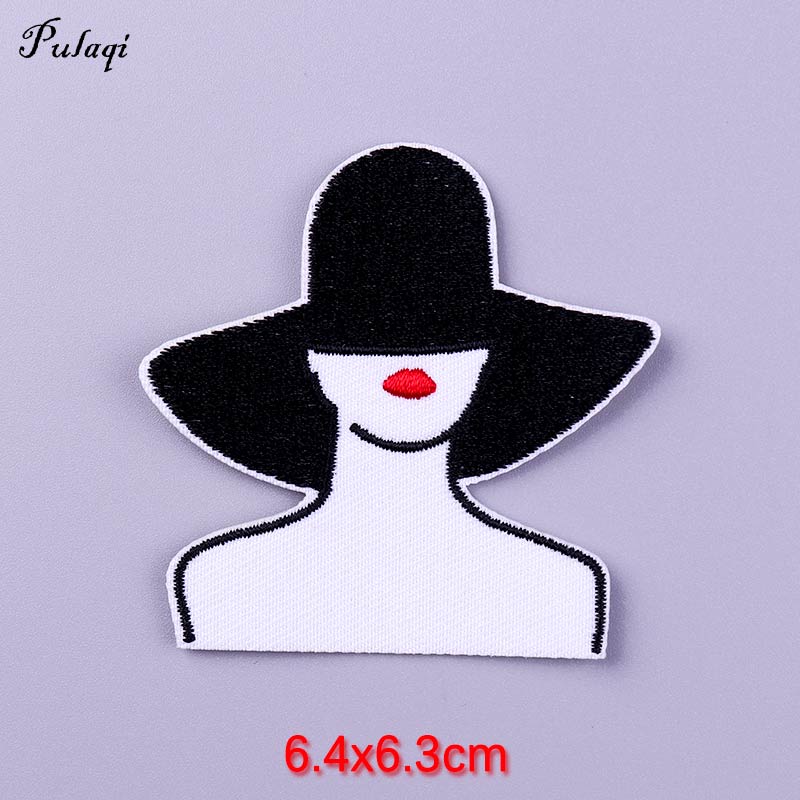 Elegant Hat Girl Patch Iron On Patches Clothes Cartoon Stickers Embroidered