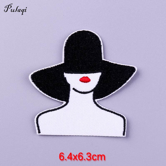 Elegant Hat Girl Patch Iron On Patches Clothes Cartoon Stickers Embroidered