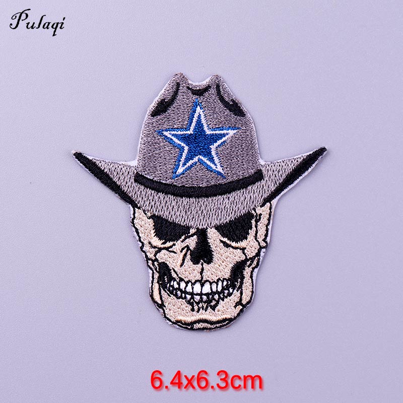 Skull and Fire-pointed Star Patch Iron On Patches Clothes Cartoon Stickers