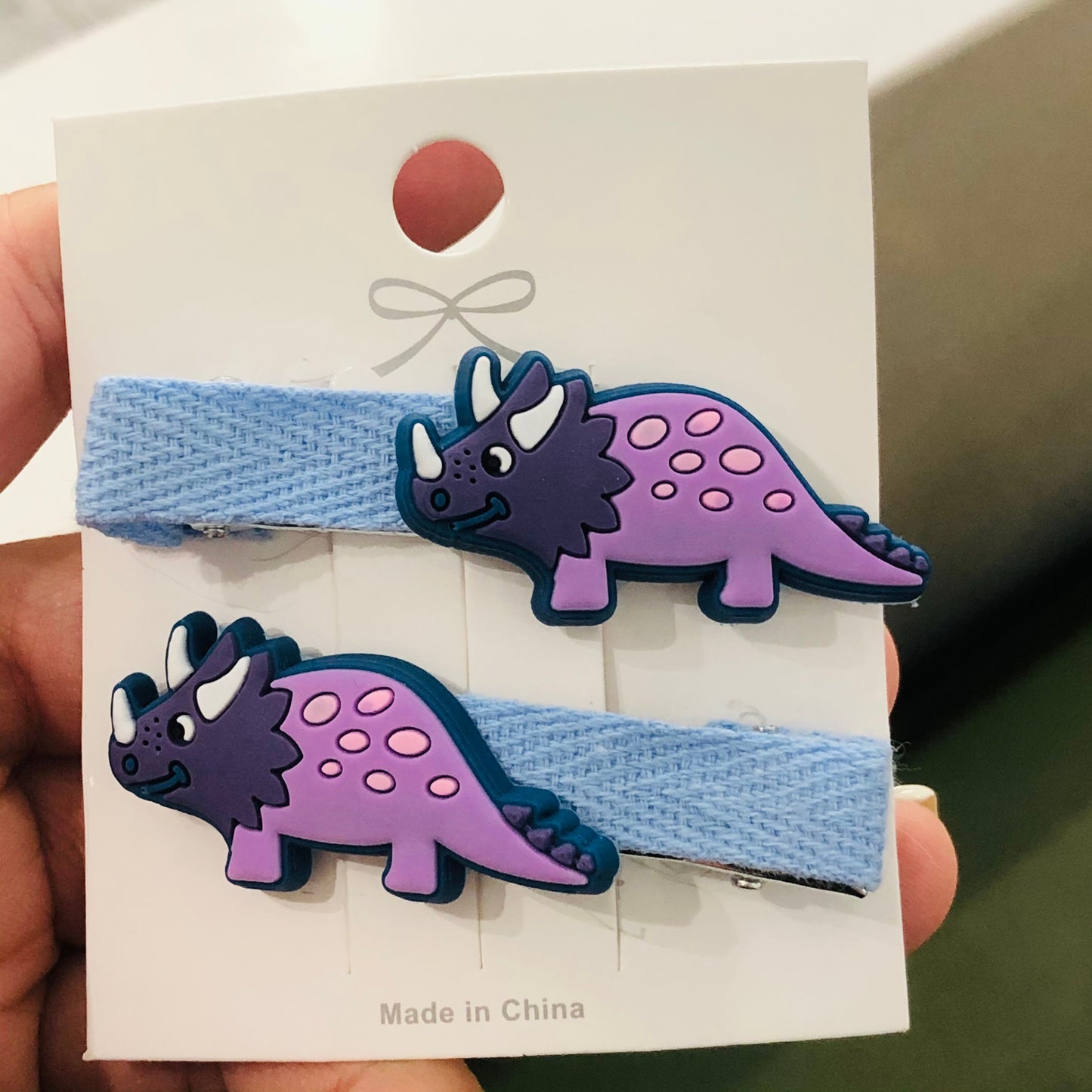 2Pcs Purple Dinosaur with Dots Children Rubber Decor Hair Clips Kids Hair Wear